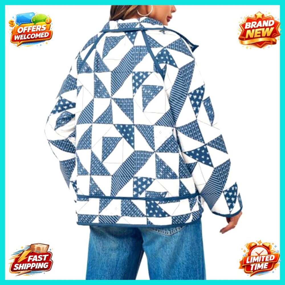 Quilted Puffer Jacket Lightweight Patchwork Overs… - image 4